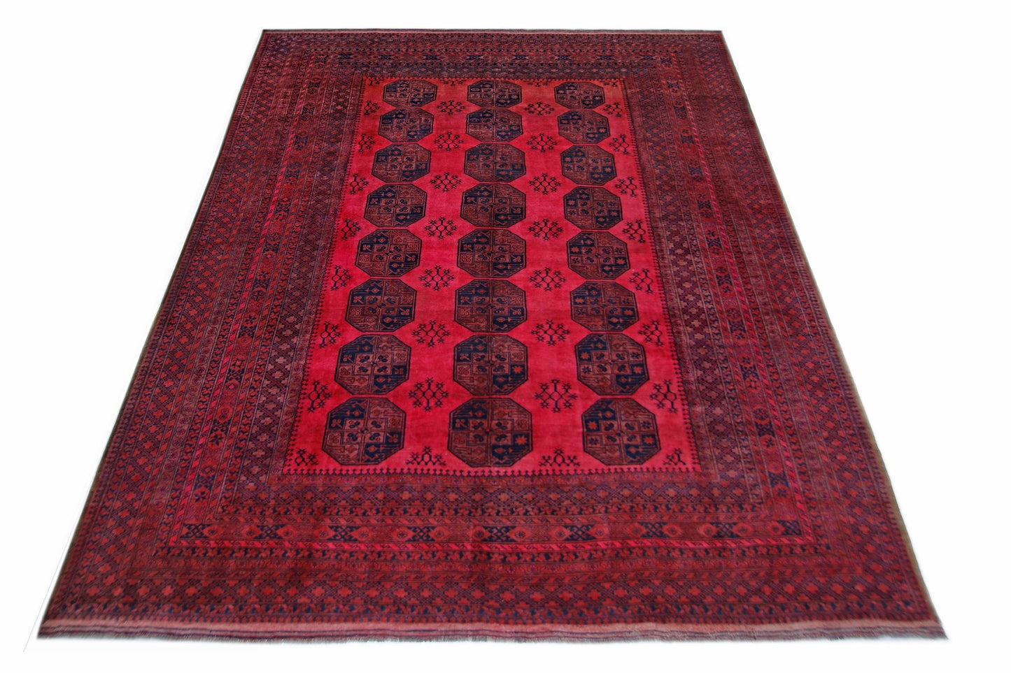 Handmade Vintage Afghan Turkmen Rug | 368 x 311 cm | 12'1" x 10'2" - Najaf Rugs & Textile
