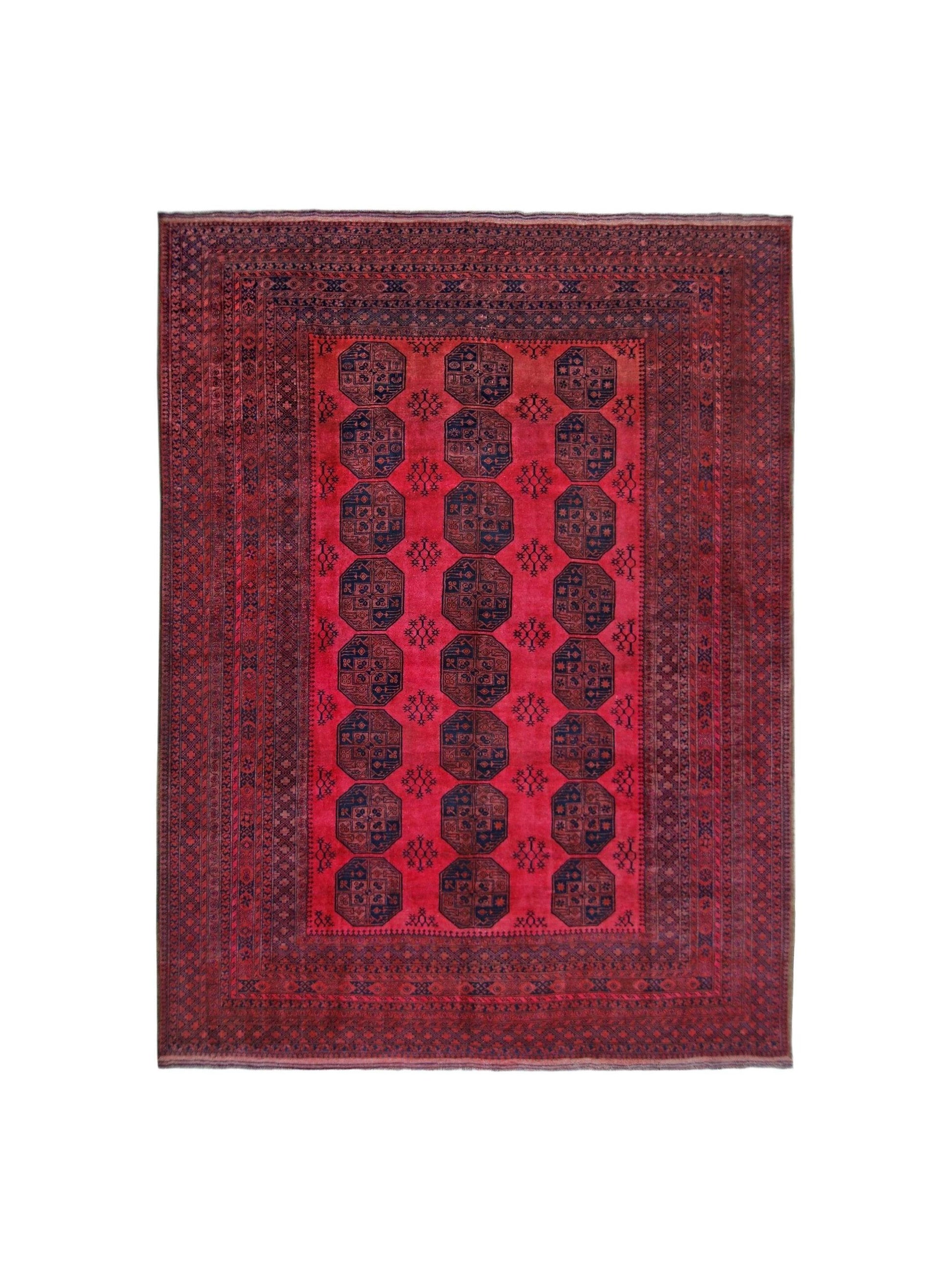 Handmade Vintage Afghan Turkmen Rug | 368 x 311 cm | 12'1" x 10'2" - Najaf Rugs & Textile