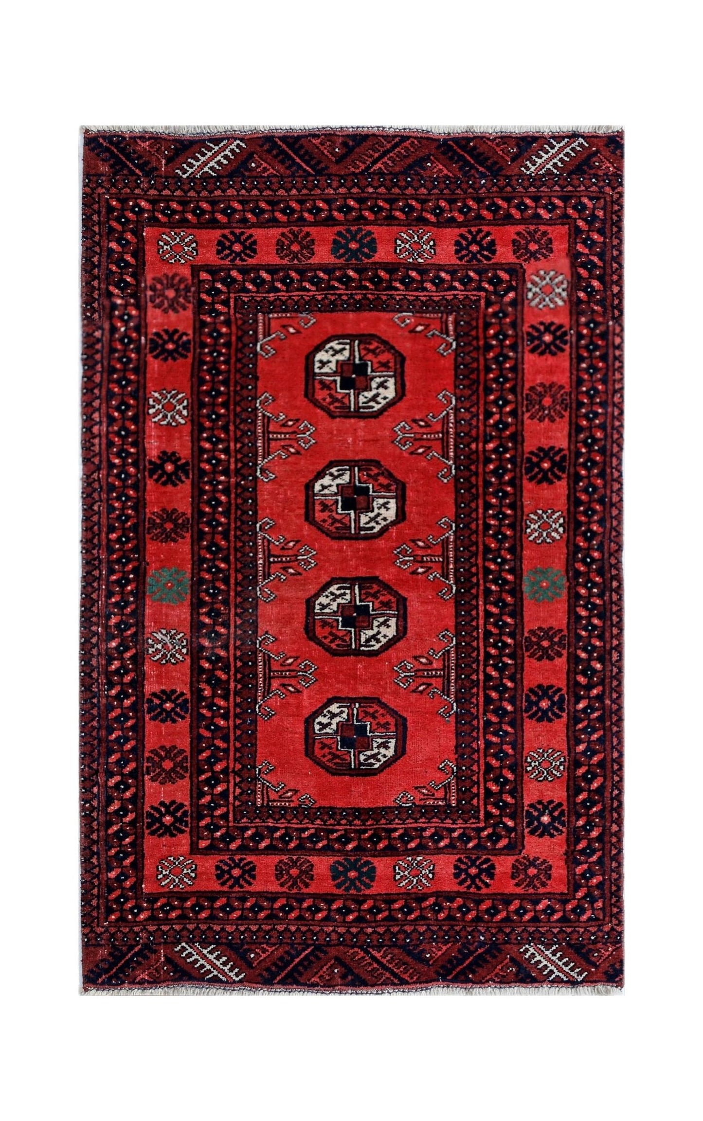 Handmade Vintage Afghan Turkmen Rug | 117 x 72 cm | 3'10" x 2'4" - Najaf Rugs & Textile