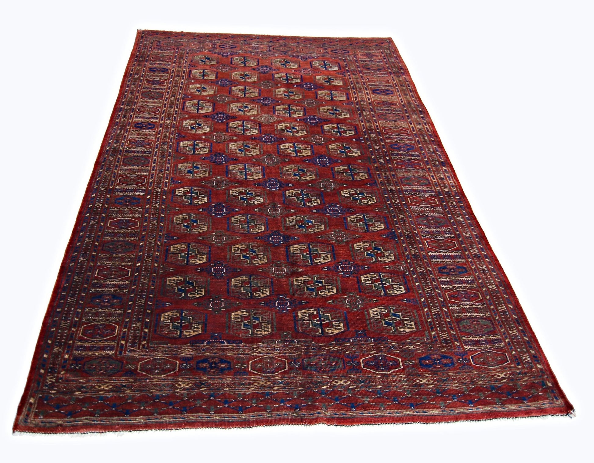 Handmade Vintage Afghan Turkmen Rug | 227 x 156 cm | 7'5" x 5'1" - Najaf Rugs & Textile