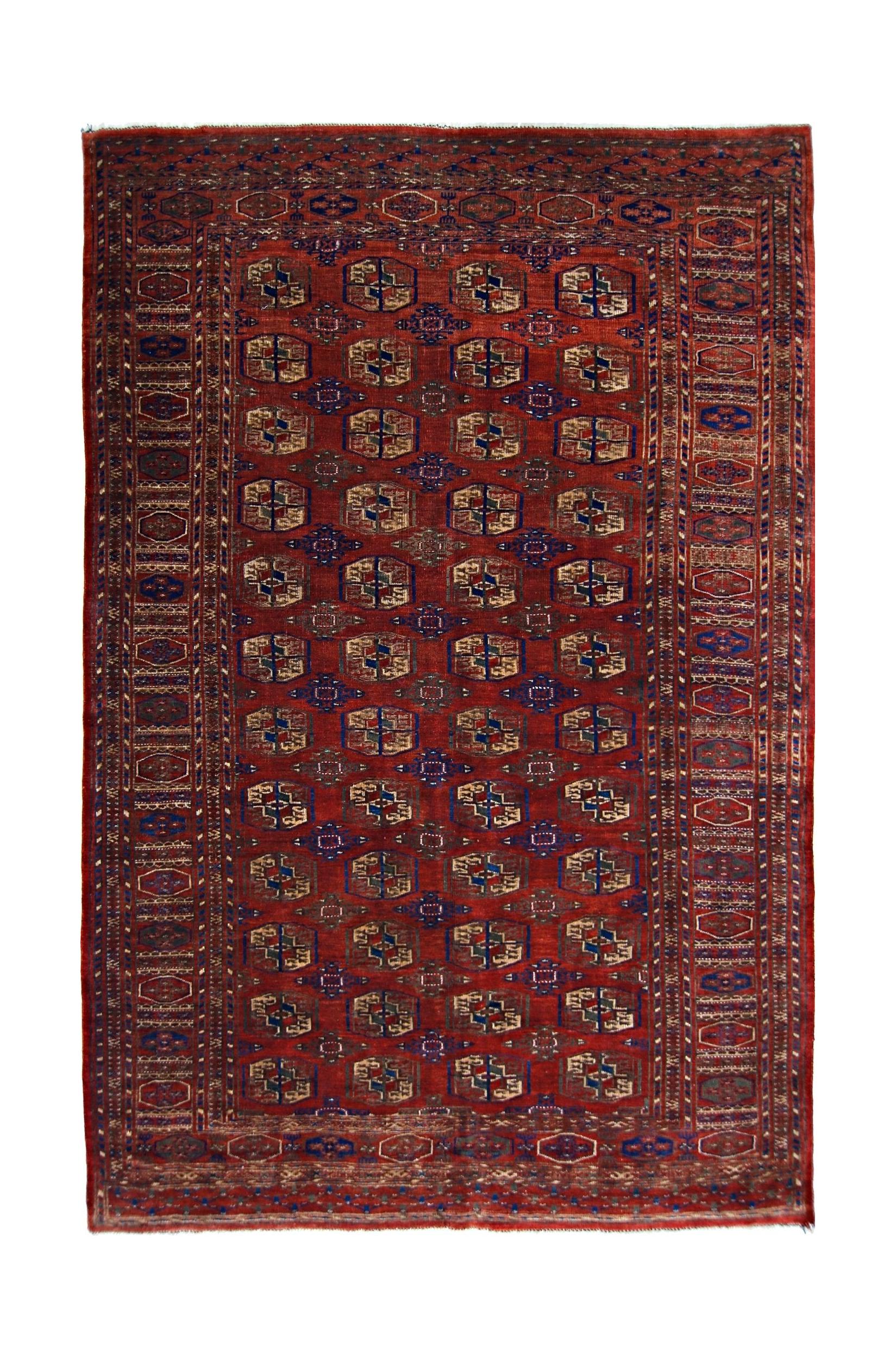 Handmade Vintage Afghan Turkmen Rug | 227 x 156 cm | 7'5" x 5'1" - Najaf Rugs & Textile