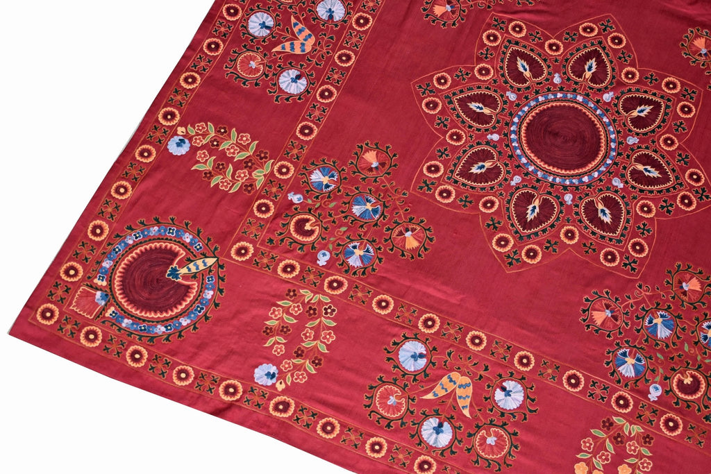 Hand Embroidered Silk Uzbek Suzani | 151 x 149 cm | 4'9" x 4'8" - Najaf Rugs & Textile