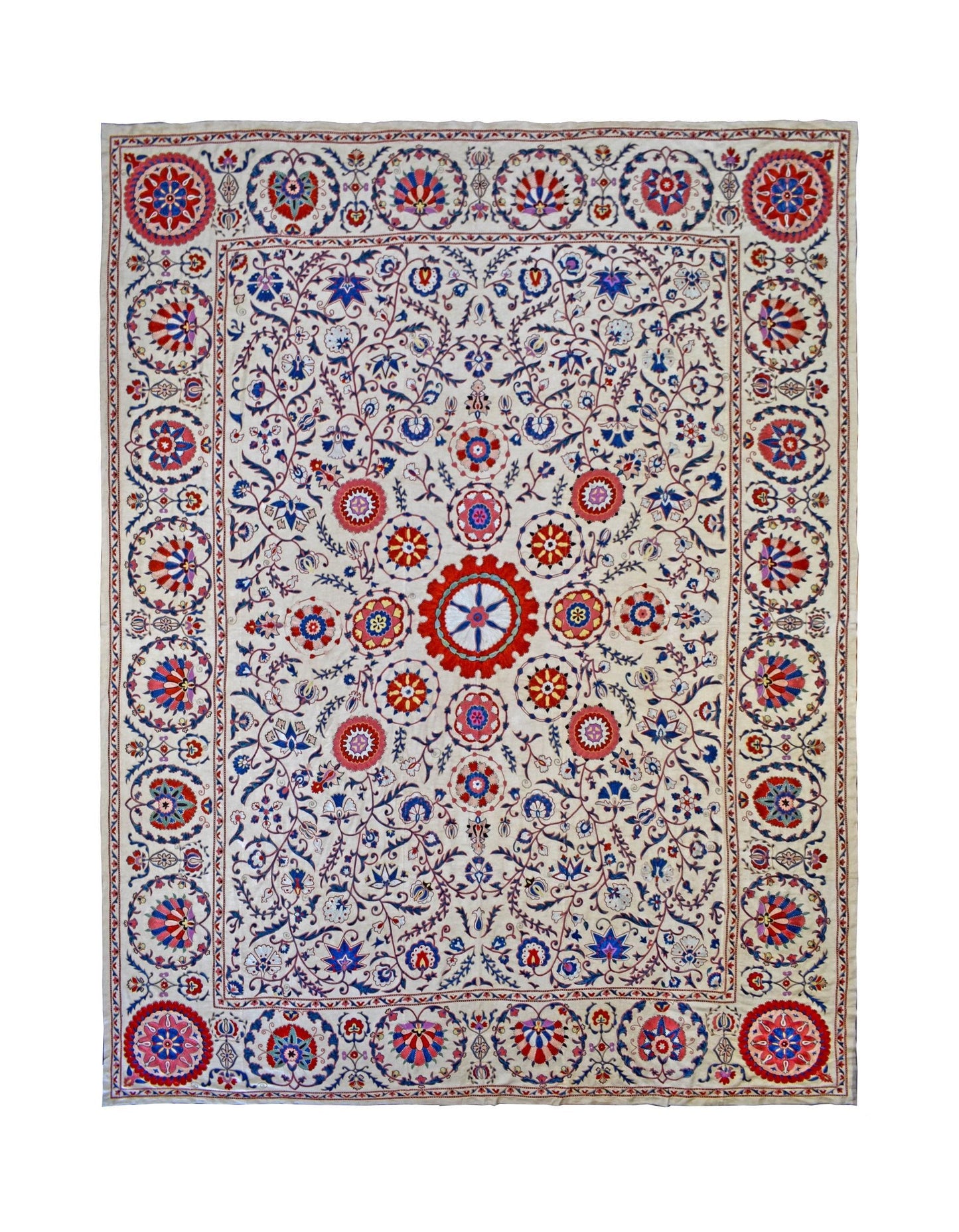 Hand Embroidered Silk Uzbek Suzani | 314 x 245 cm | 10'4" x 8' - Najaf Rugs & Textile