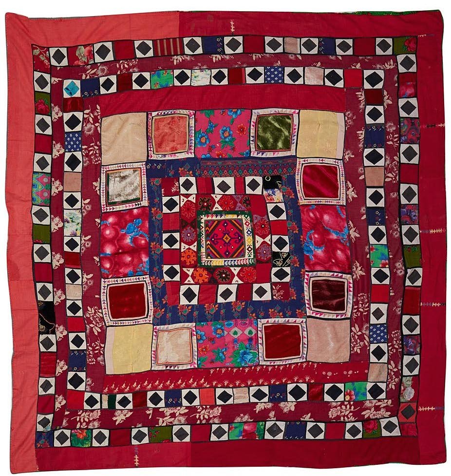 Hand Embroidered Taljik Patchwork Suzani | 193 x 181 cm | 6'3" x 5'9" - Najaf Rugs & Textile