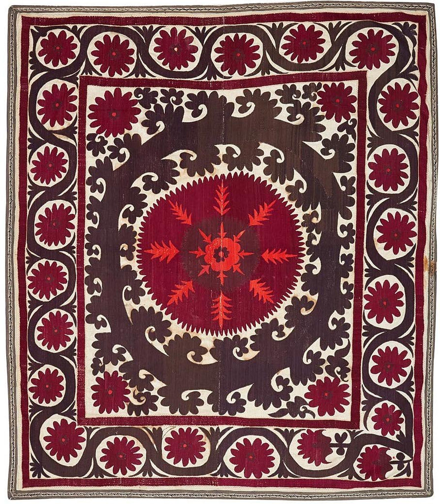 Hand Embroidered Vintage Silk Uzbek Suzani | 194 x 170 cm | 6'3" x 5'5" - Najaf Rugs & Textile