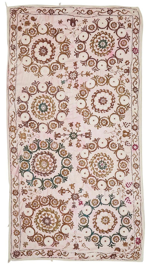 Hand Embroidered Vintage Silk Uzbek Suzani | 258 x 138 cm | 8'4" x 4'5" - Najaf Rugs & Textile