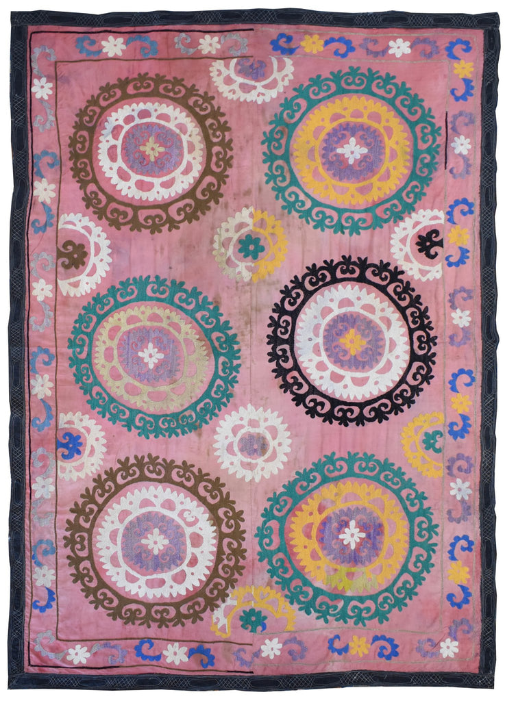 Hand Embroidered Vintage Uzbek Suzani | 213 x 150 cm | 6'9" x 4'8" - Najaf Rugs & Textile