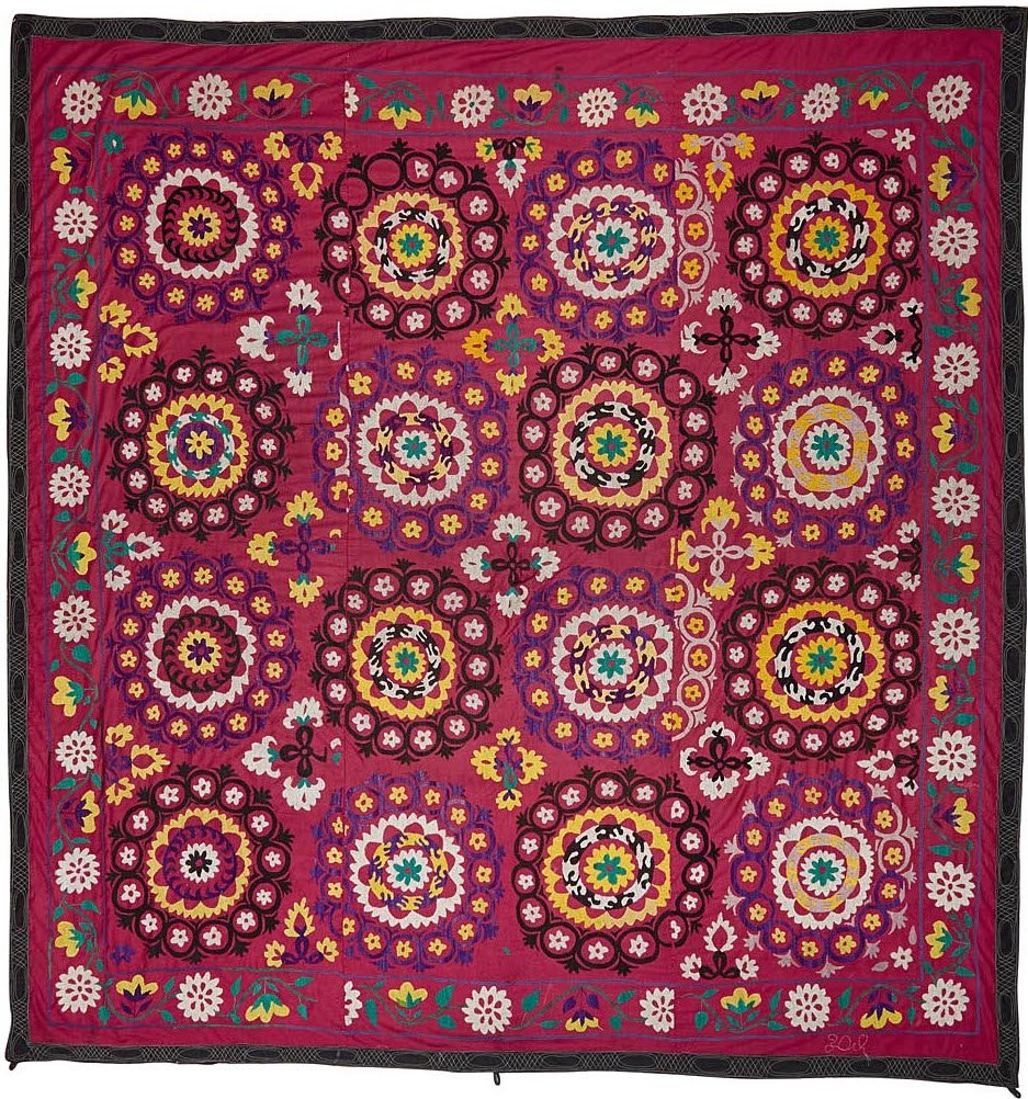 Hand Embroidered Vintage Uzbek Suzani | 250 x 241 cm | 8'2" x 7'9" - Najaf Rugs & Textile