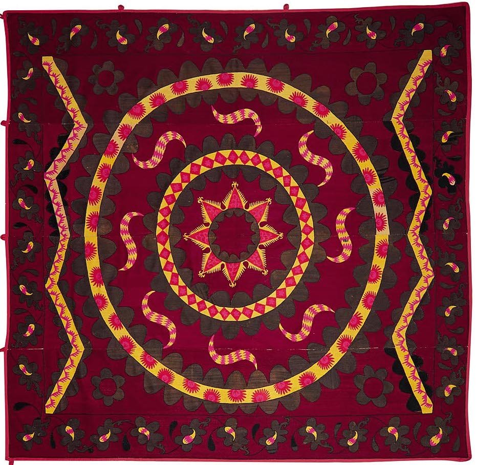 Hand Embroidered Vintage Uzbek Suzani | 252 x 242 cm | 8'2" x 7'9" - Najaf Rugs & Textile