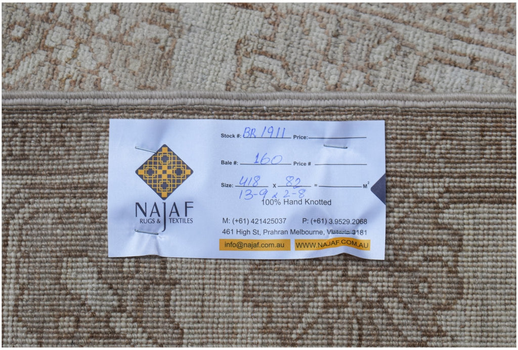 Handknotted Afghan Chobi Hallway Runner | 418 x 82 cm | 13'9" x 2'8" - Najaf Rugs & Textile