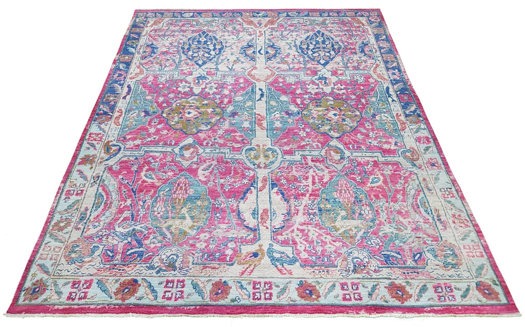 Handknotted Transitional Garden Rug | 356 x 269 cm | 11'6" x 8'8" - Najaf Rugs & Textile