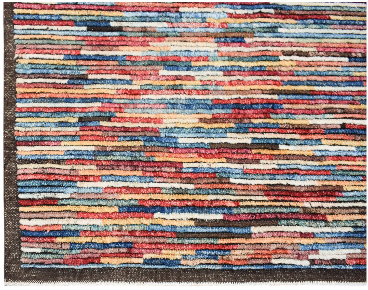 Hand-knotted Afghan Yekta rug featuring a multi-colored horizontal striped pattern in wool.