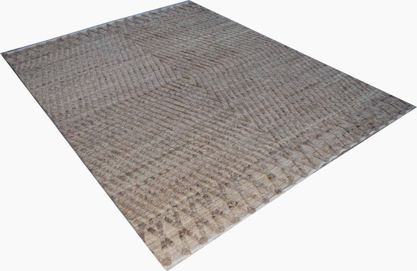A handmade Afghan Yekta rug featuring a textured, neutral-toned geometric pattern.
