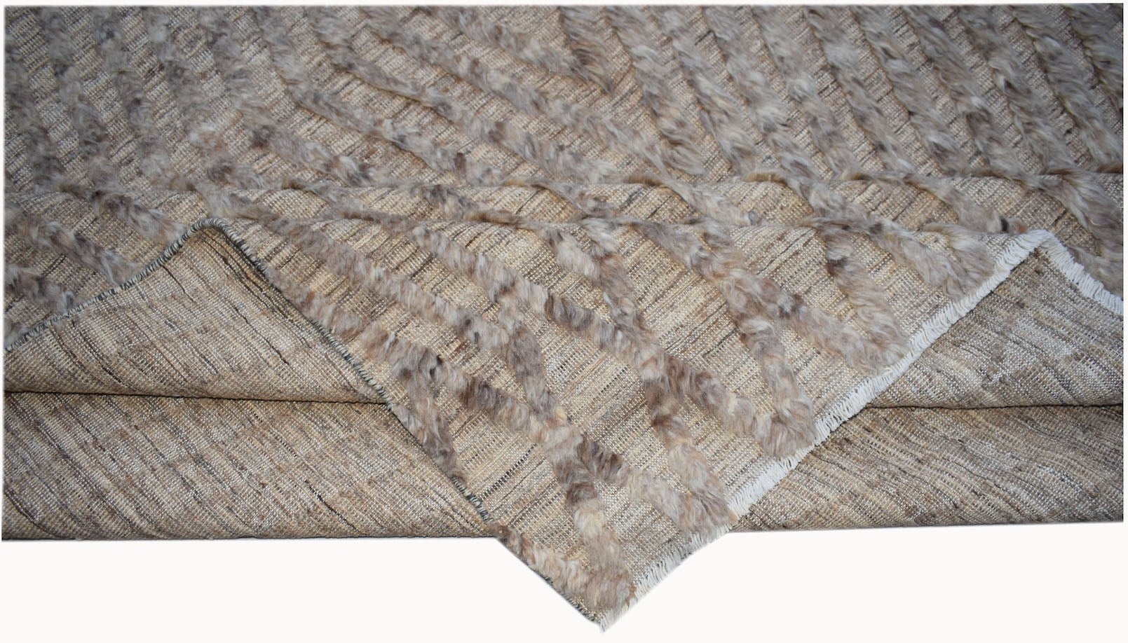 An Afghan Yekta rug featuring a textured, handspun wool chevron pattern on a flatweave cotton base.