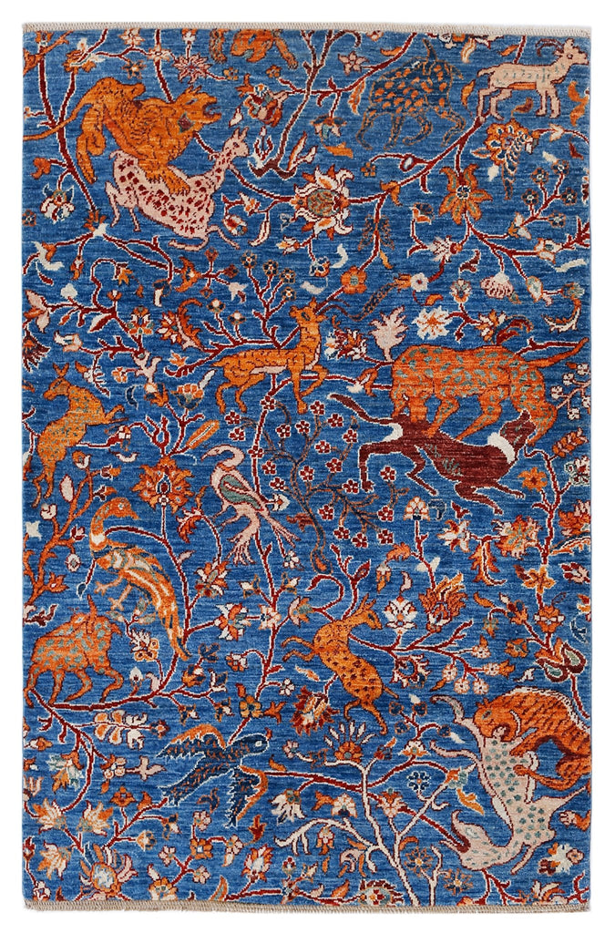 Handmade Afghan Chobi Hunting Rug | 184 x 121 cm | 6'1" x 4' - Najaf Rugs & Textile