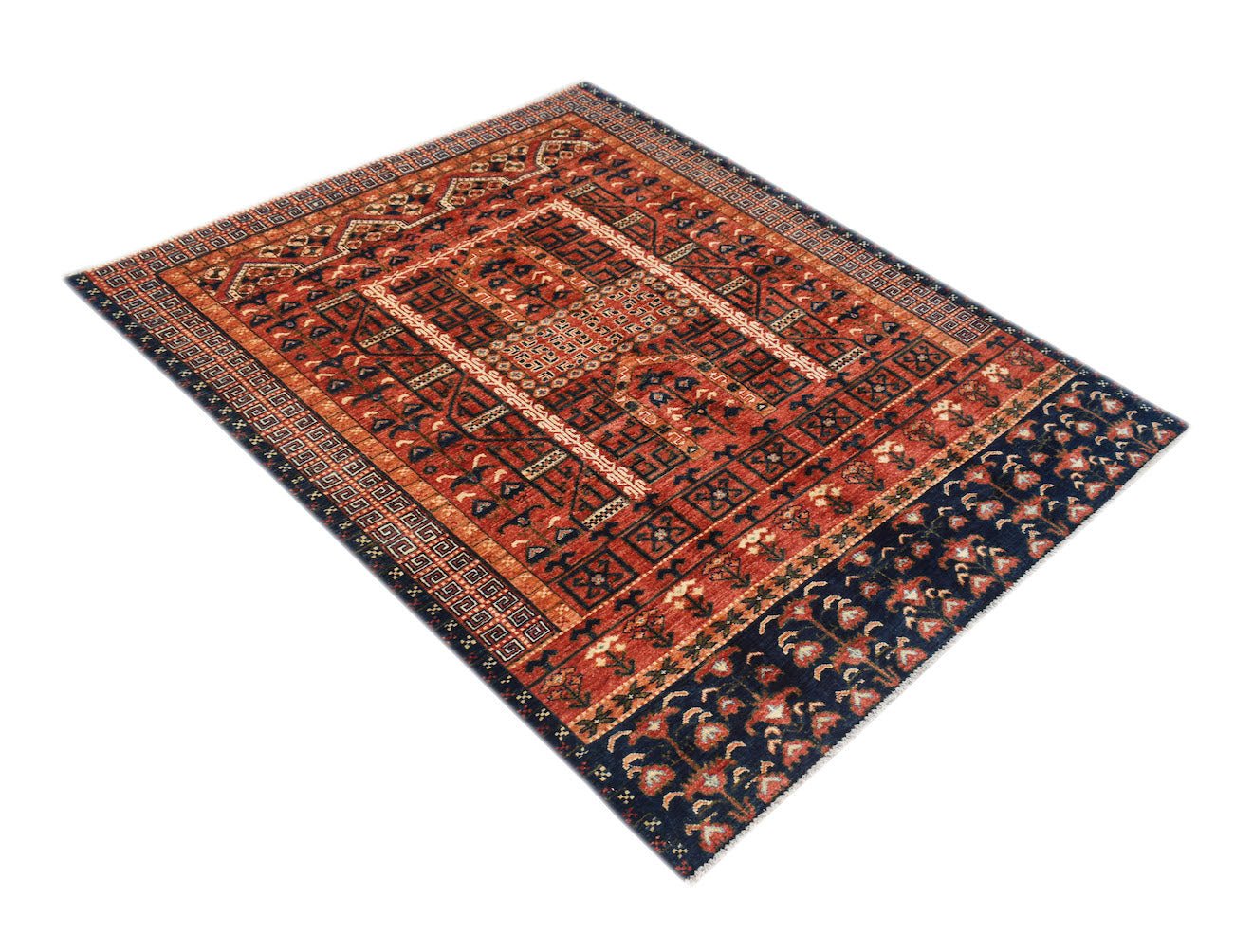 A rectangular Afghan Chobi rug featuring traditional geometric patterns in warm earthy tones.