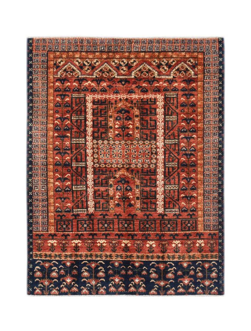 A rectangular Afghan Chobi rug featuring traditional geometric patterns in warm earthy tones.