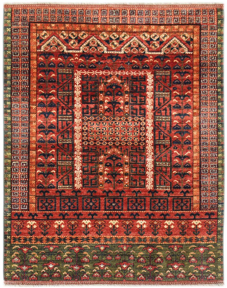 Handmade Afghan Chobi Rug | 200 x 159 cm | 6'7" x 5'3" - Najaf Rugs & Textile