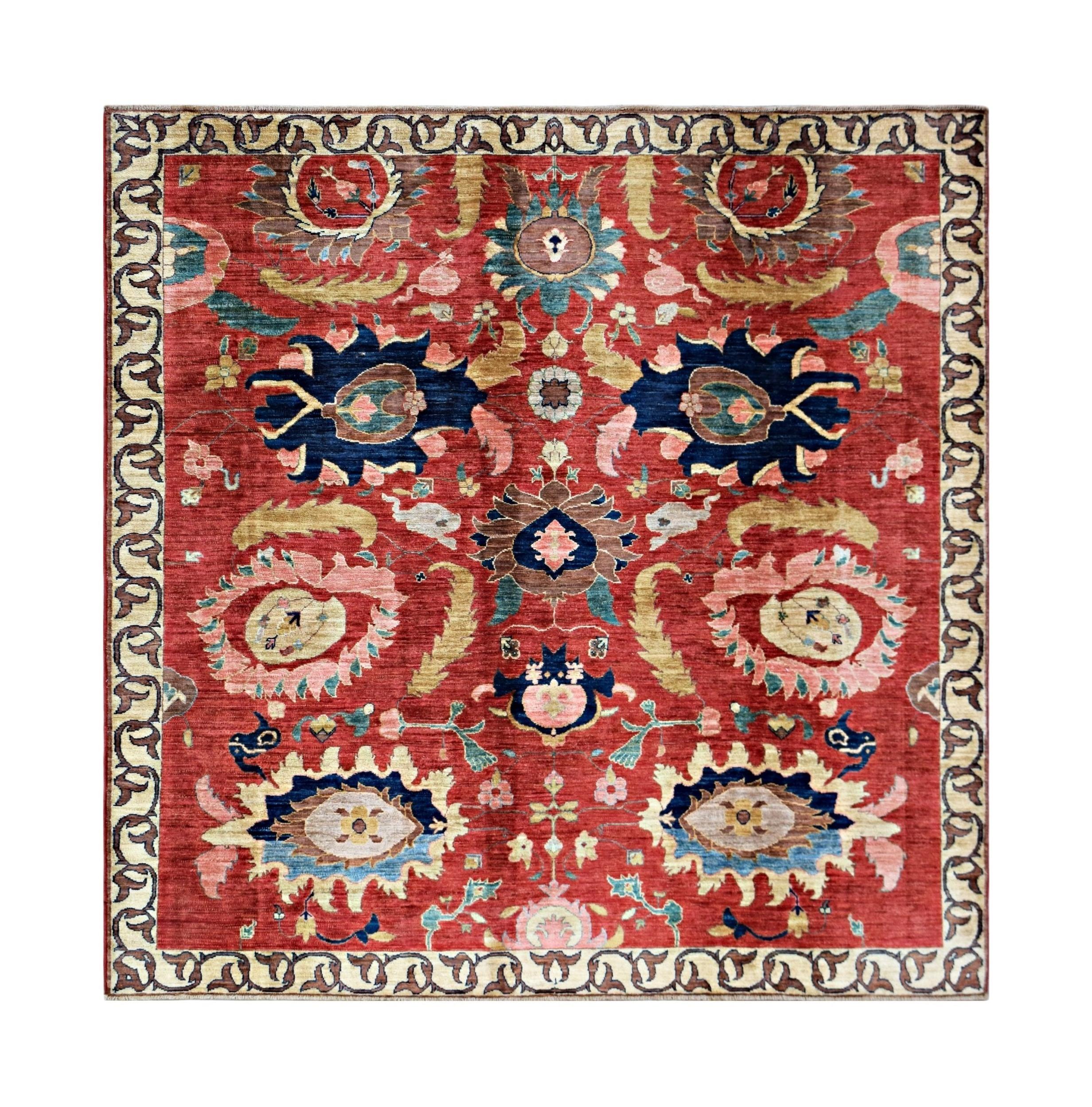 Handmade Afghan Chobi Rug | 205 x 203 cm | 6'9" x 6'8" - Najaf Rugs & Textile