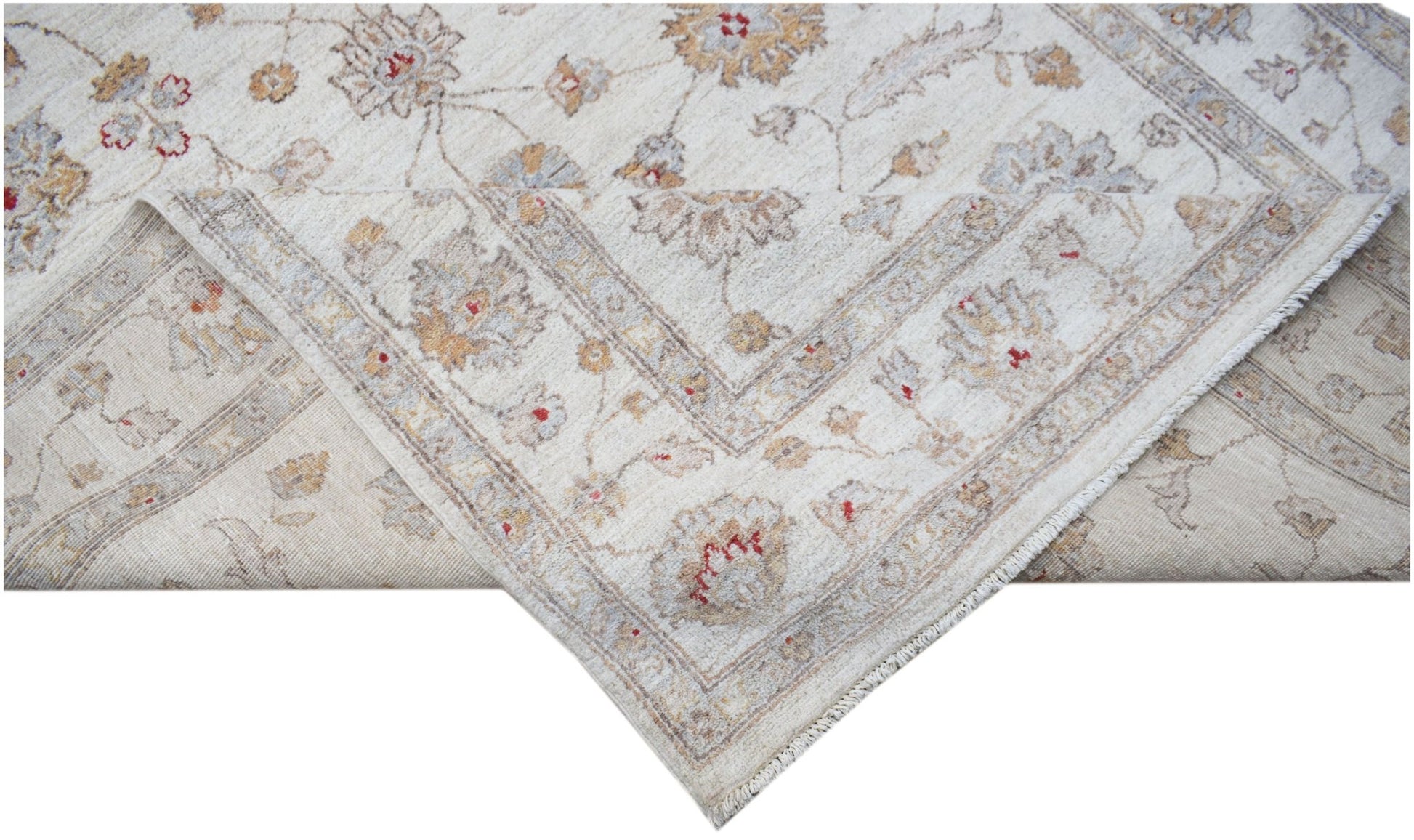 A handmade Afghan Chobi rug featuring a traditional floral pattern in soft, earthy tones.