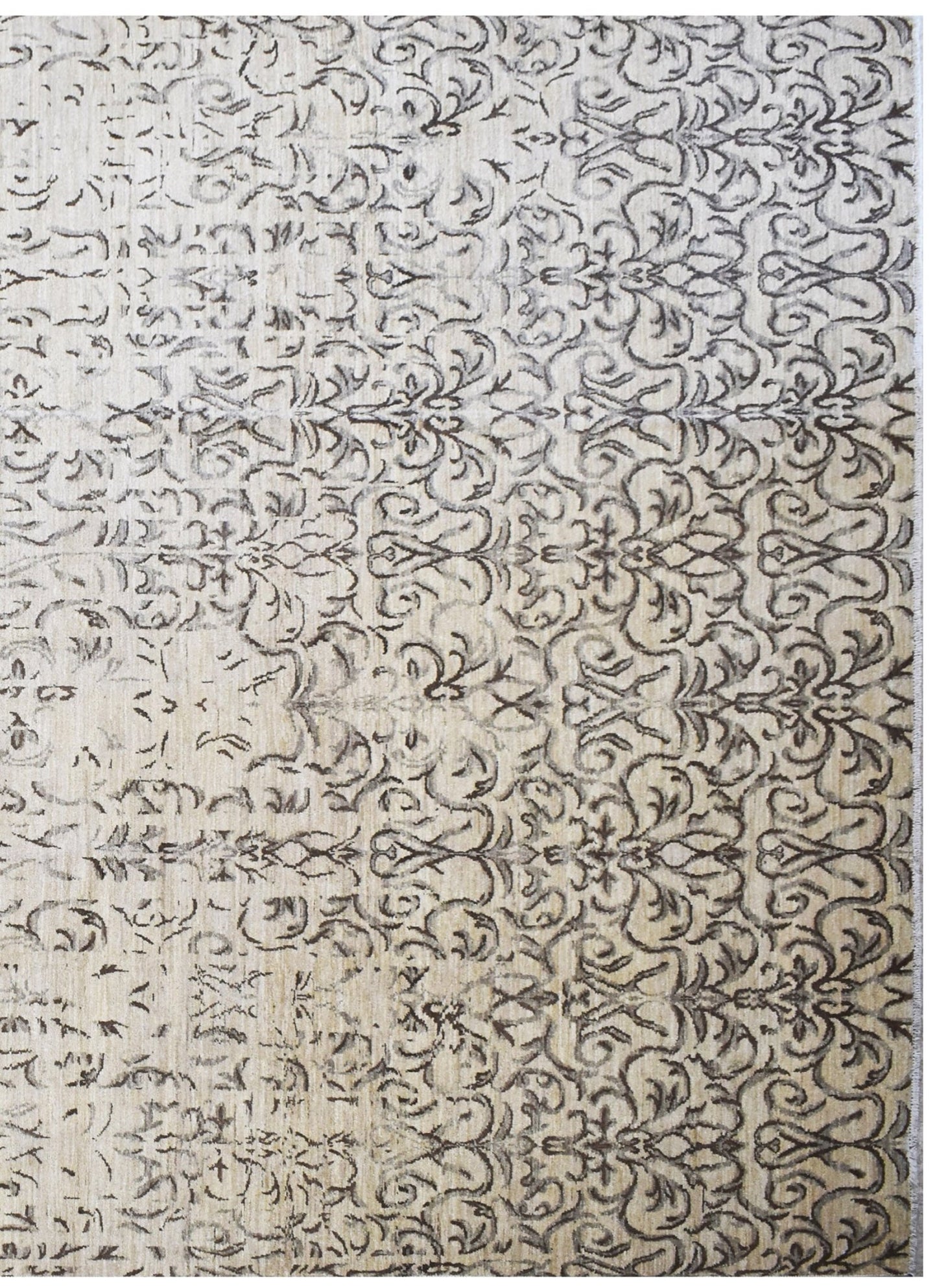 Handmade Afghan Chobi rug featuring a traditional dark brown floral pattern on a beige wool base.