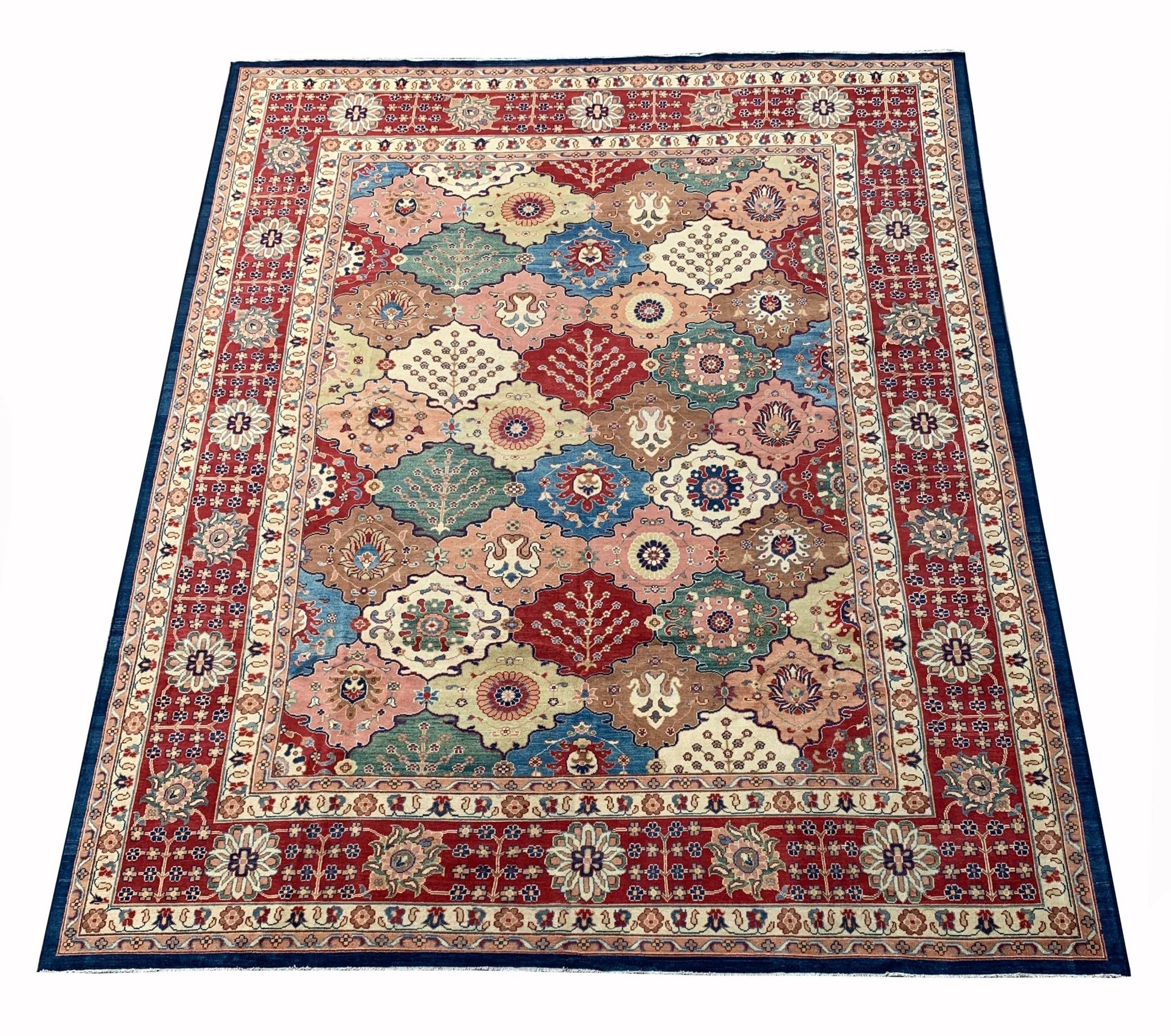 A handmade Afghan Chobi rug featuring a traditional geometric pattern in earthy, muted tones.