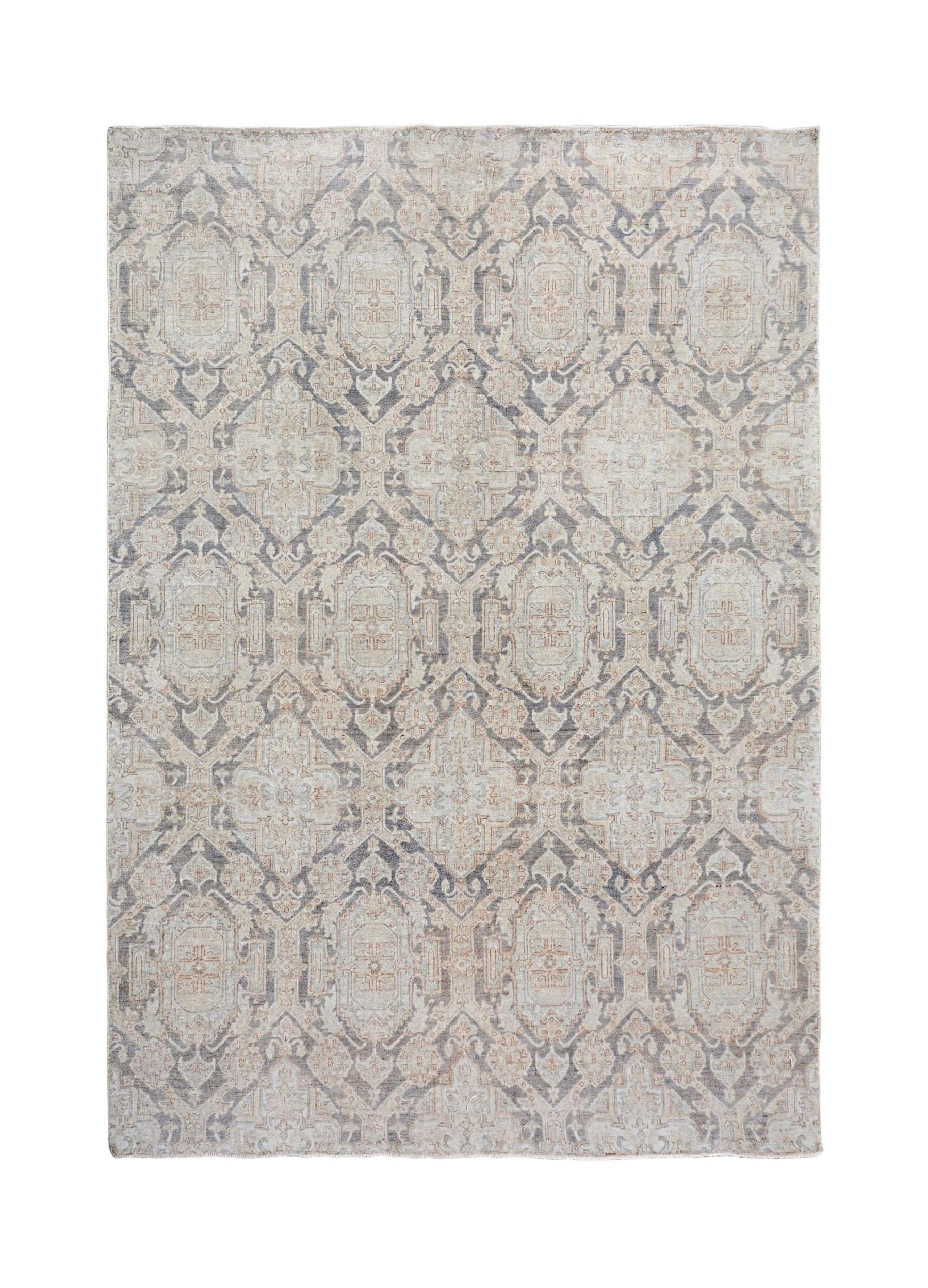 Handmade Afghan Chobi rug featuring a traditional repeating pattern in neutral wood tones.