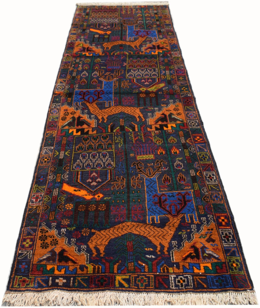 Handmade Afghan Hunting Design Hallway Runner | 266 x 85 cm | 8'9" x 2'10" - Najaf Rugs & Textile