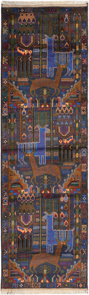 Handmade Afghan Hunting Design Hallway Runner | 294 x 88 cm | 9'8" x 2'11" - Najaf Rugs & Textile