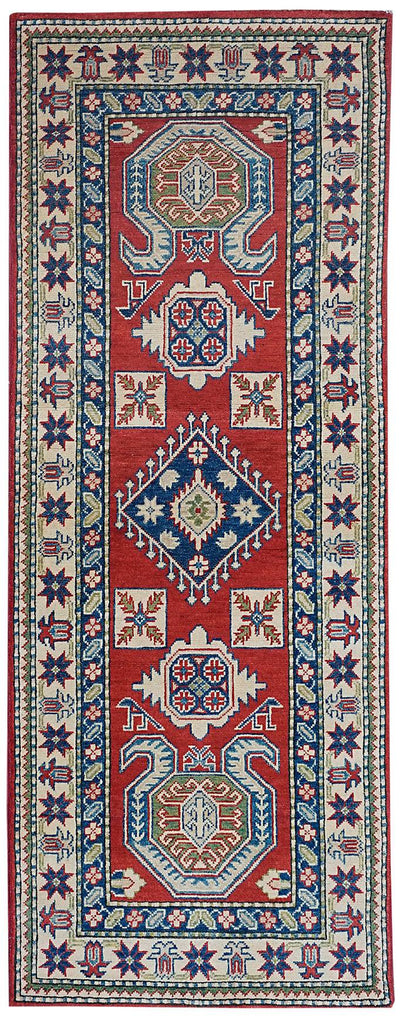 Handmade Afghan Kazakh Hallway Runner | 201 x 79 cm | 6'5" x 2'5" - Najaf Rugs & Textile
