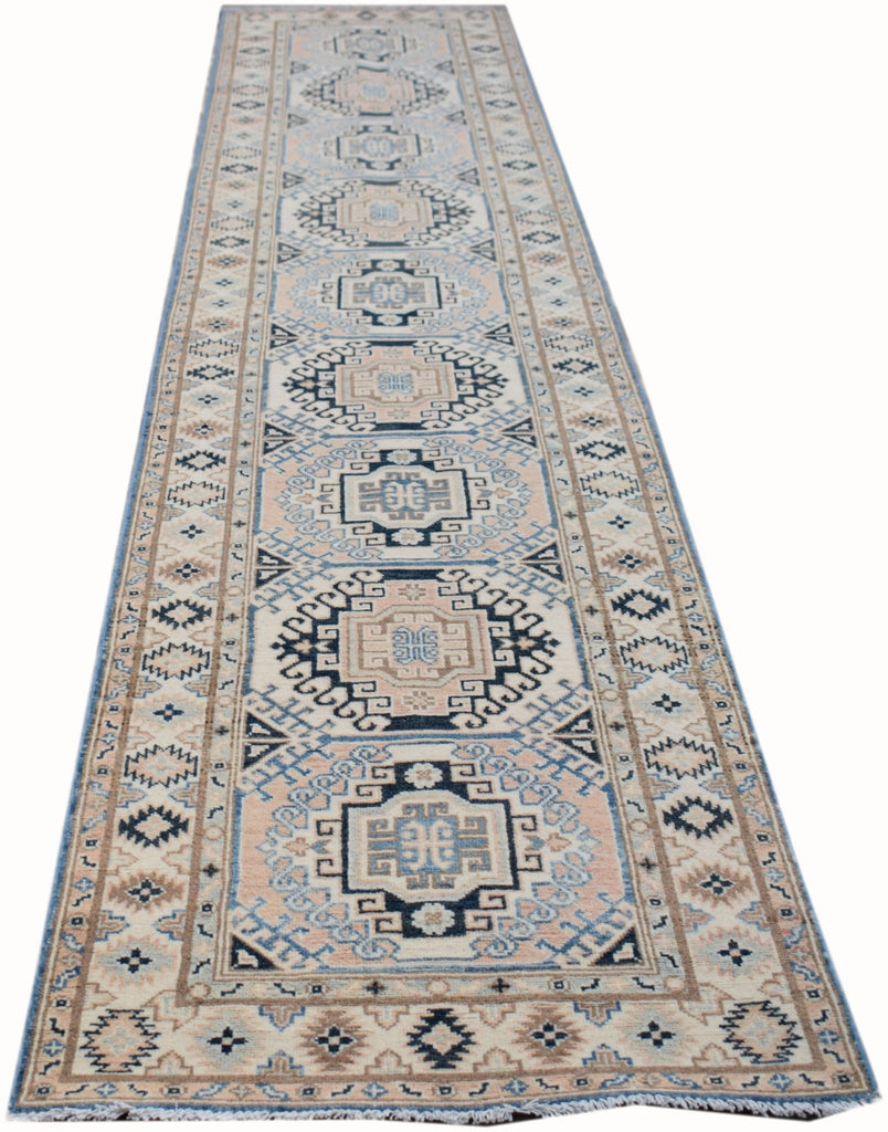 Handmade Afghan Kazakh Hallway Runner | 401 x 83 cm | 13'2" x 2'9" - Najaf Rugs & Textile