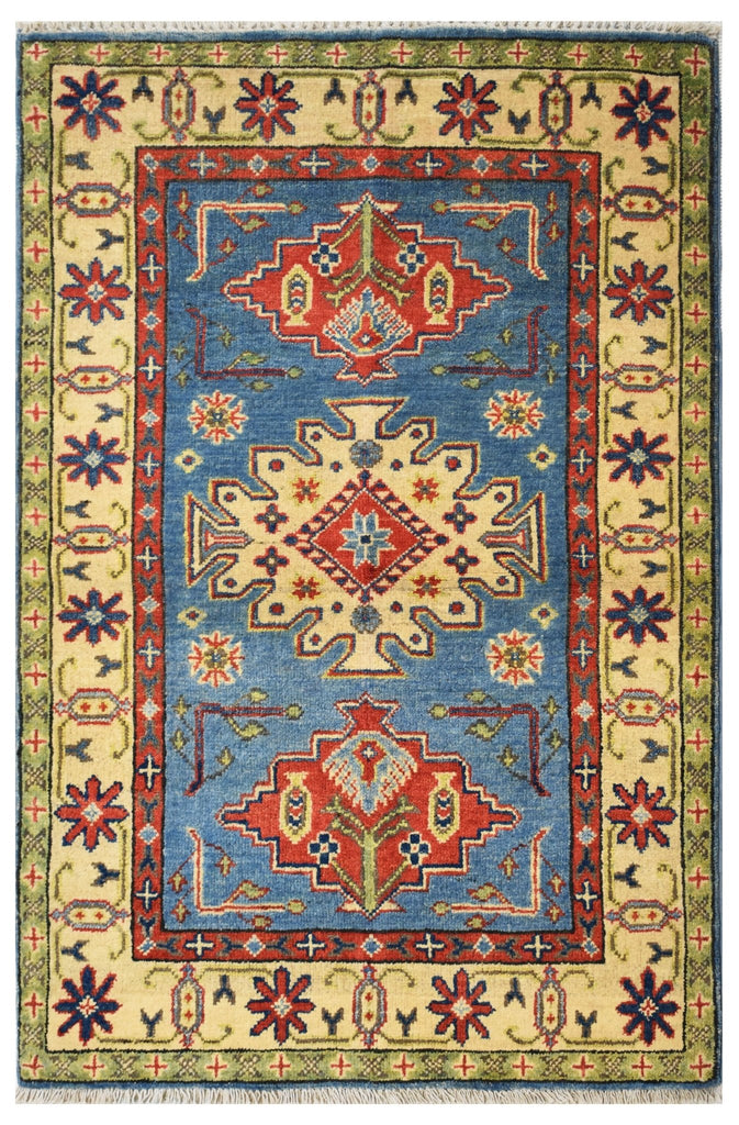 Handmade Afghan Kazakh Rug | 120 x 84 cm | 3'9" x 2'7" - Najaf Rugs & Textile