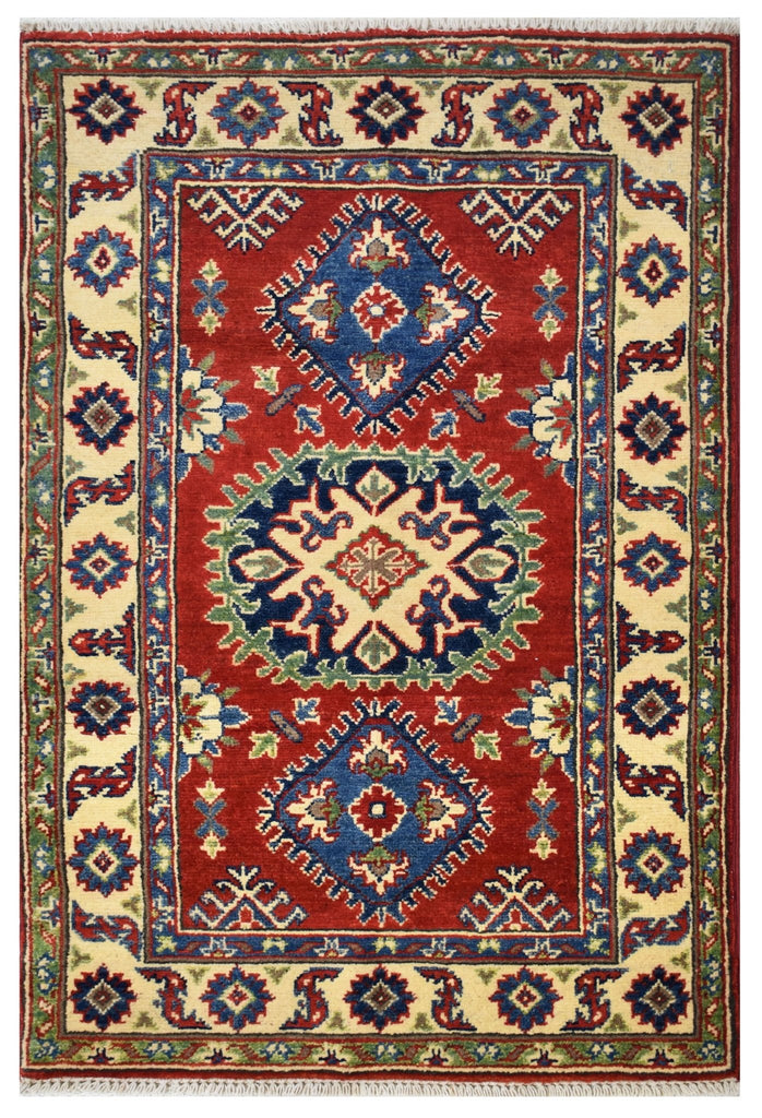 Handmade Afghan Kazakh Rug | 124 x 91 cm | 4' x 2'9" - Najaf Rugs & Textile