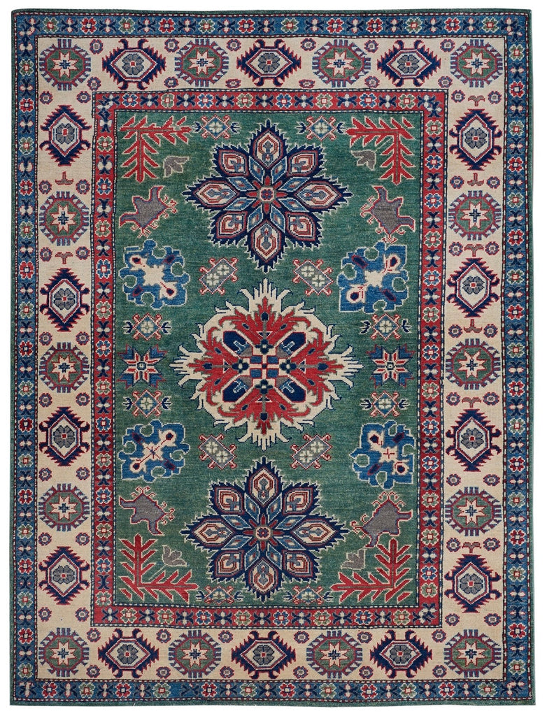 Handmade Afghan Kazakh Rug | 206 x 153 cm | 6'7" x 5' - Najaf Rugs & Textile
