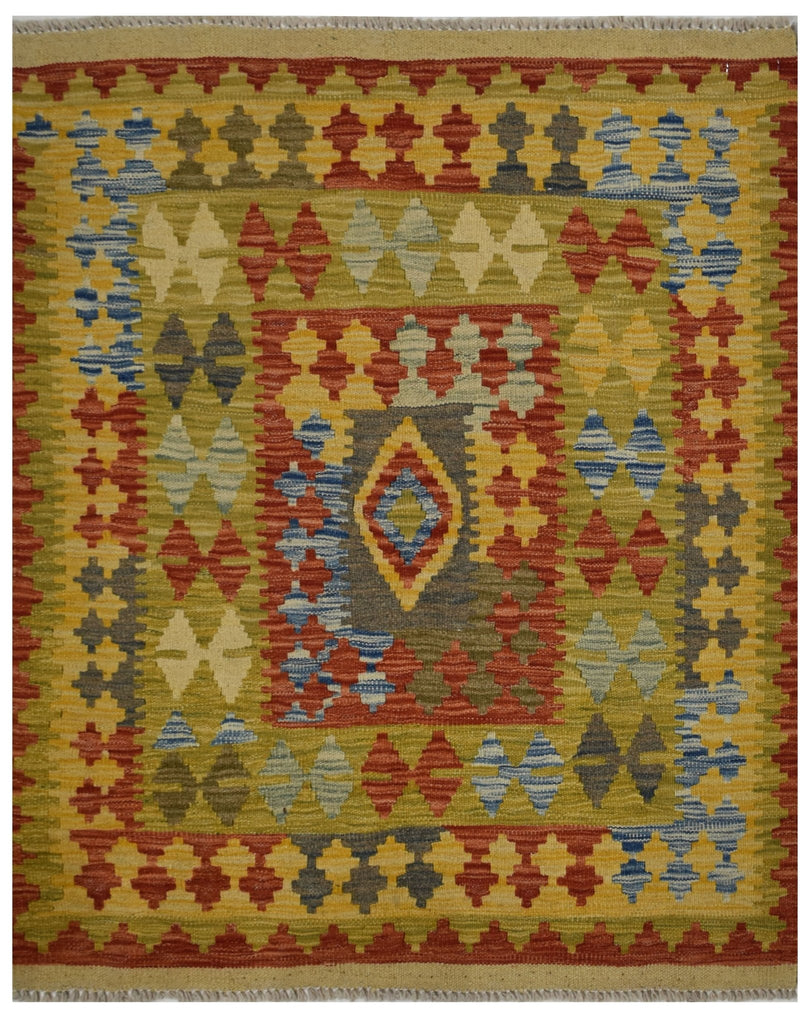 Handmade Afghan Maimana Kilim | 101 x 91 cm | 3'3" x 2'9" - Najaf Rugs & Textile