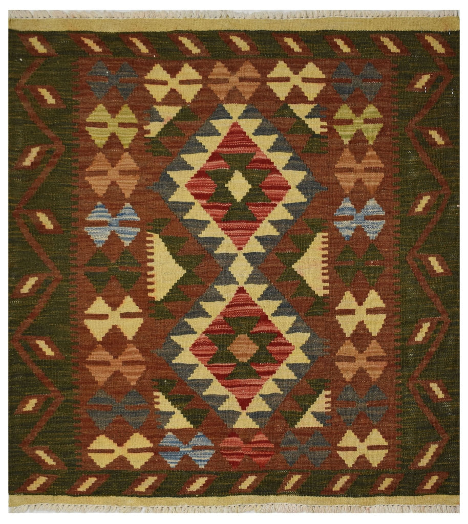 Handmade Afghan Maimana Kilim | 101 x 95 cm | 3'3" x 3'1" - Najaf Rugs & Textile
