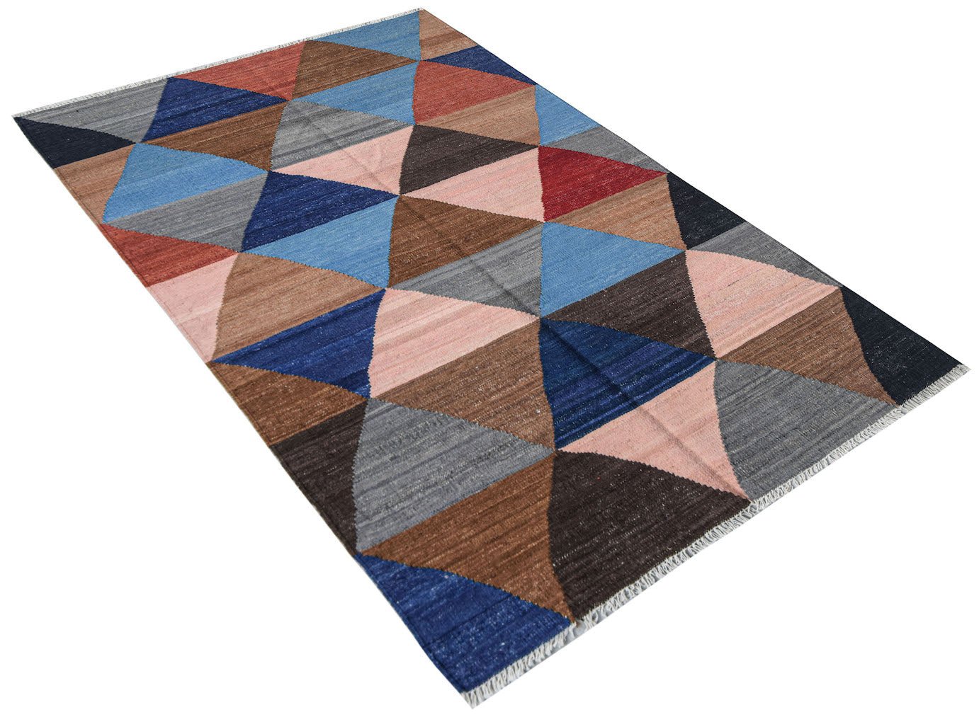 Afghan Maimana Kilim with a geometric triangle pattern in various colors.