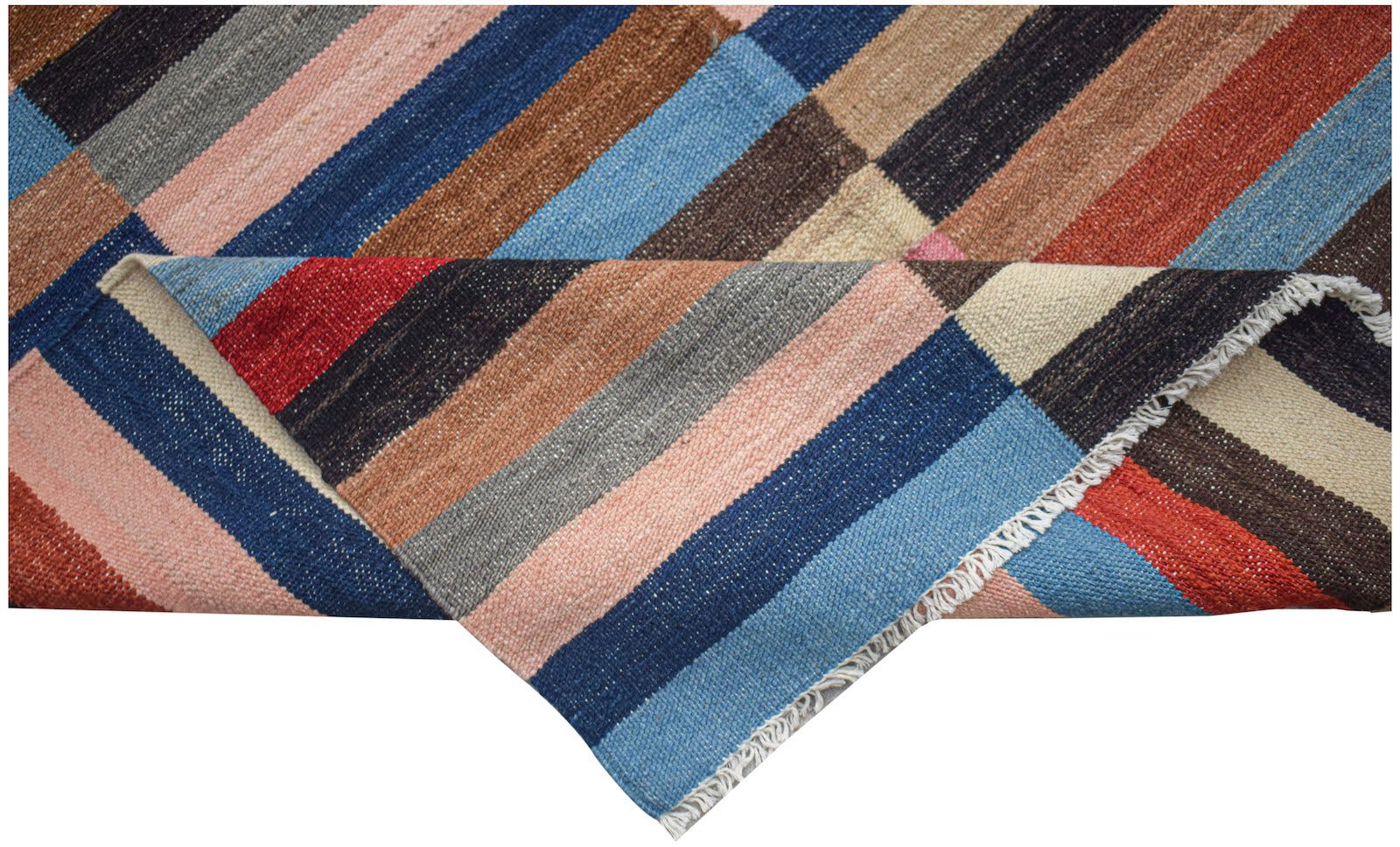 Afghan Maimana Kilim with diagonal stripes in various colors.