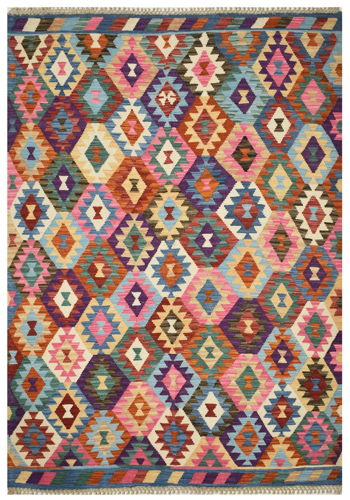 Handmade Afghan Maimana Kilim | 202 x 156 cm | 6'6" x 5'11" - Najaf Rugs & Textile