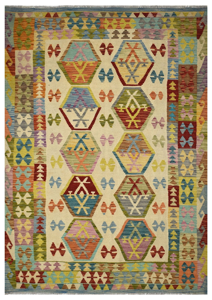 Handmade Afghan Maimana Kilim | 202 x 163 cm | 6'6" x 5'3" - Najaf Rugs & Textile