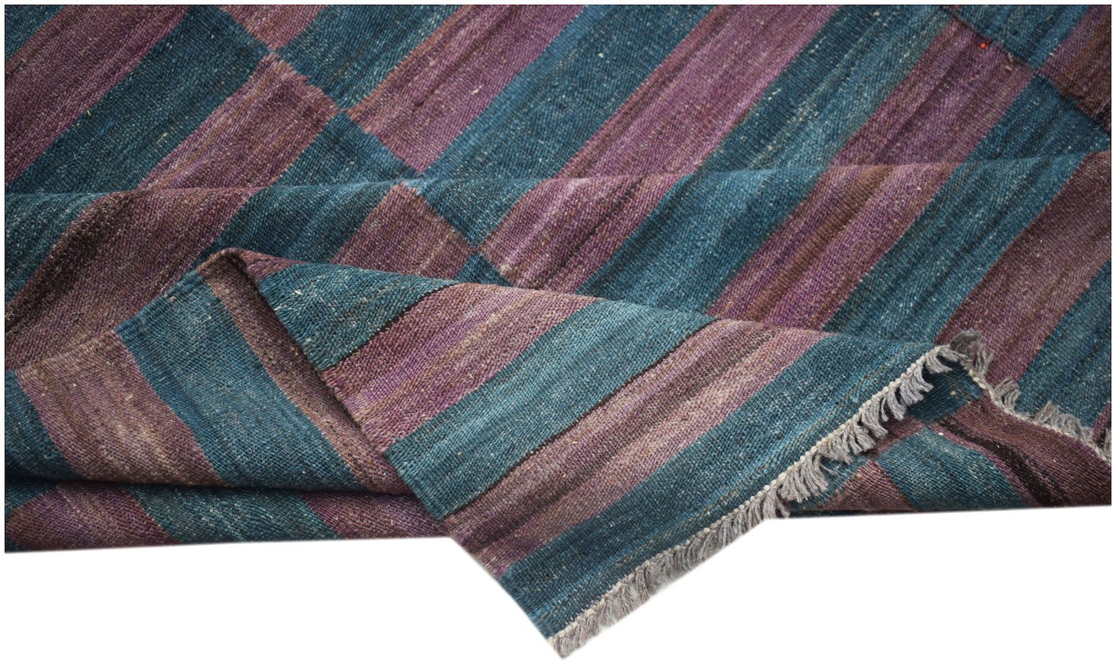 Afghan Maimana Kilim with diagonal stripes in purple and teal.