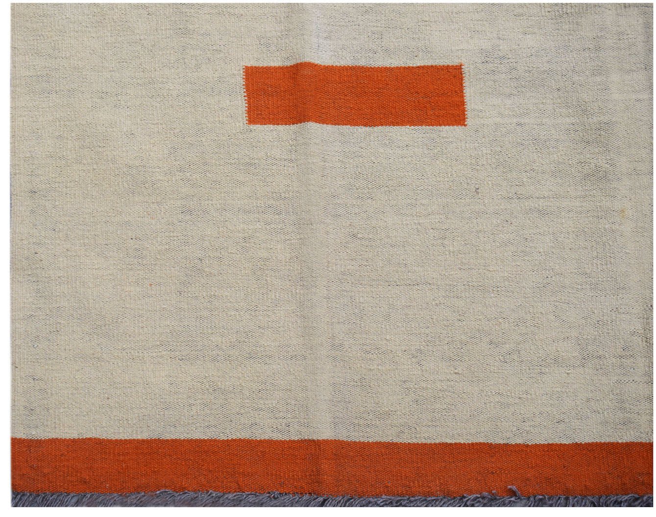 Handwoven Afghan Maimana kilim with a cream field, orange border, and a central orange rectangle.