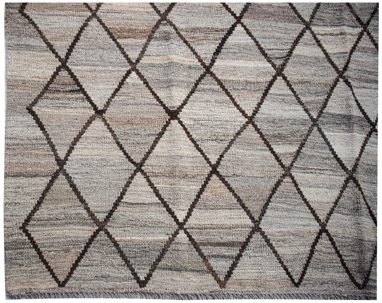 Afghan Maimana Kilim with a diamond pattern in neutral tones.