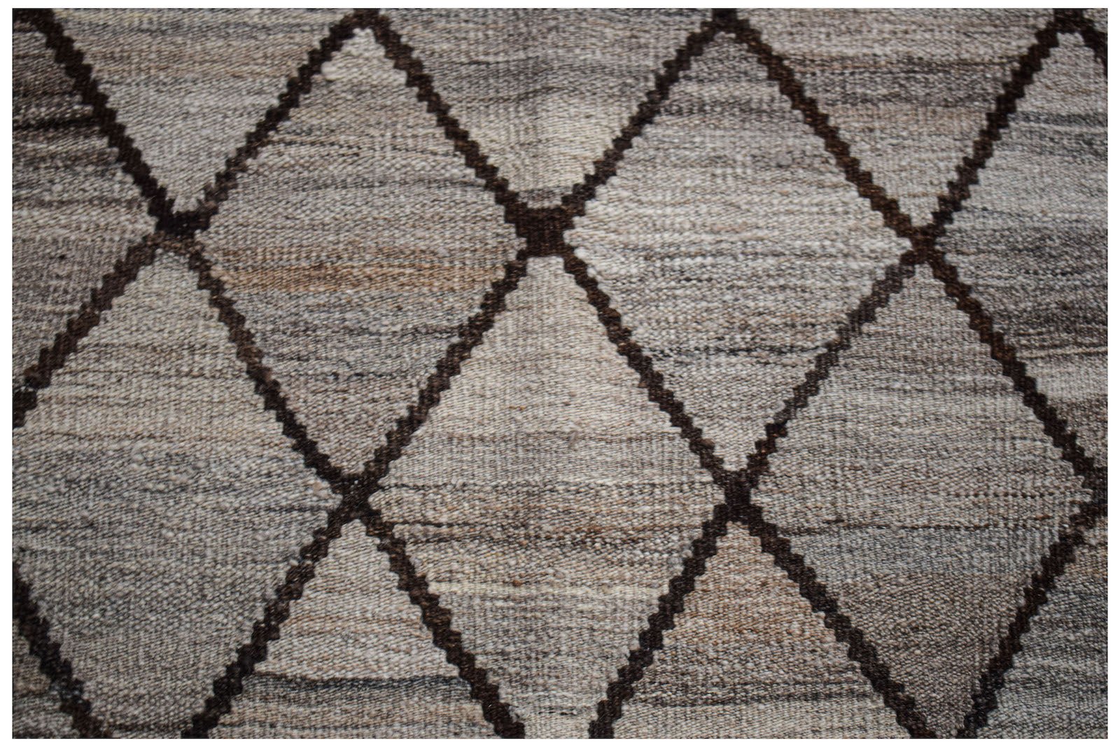 Afghan Maimana Kilim with a diamond pattern in neutral tones.