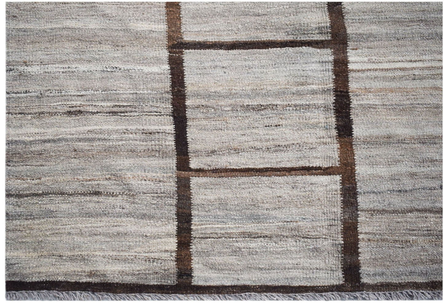 Afghan Maimana Kilim with a geometric pattern in neutral tones.