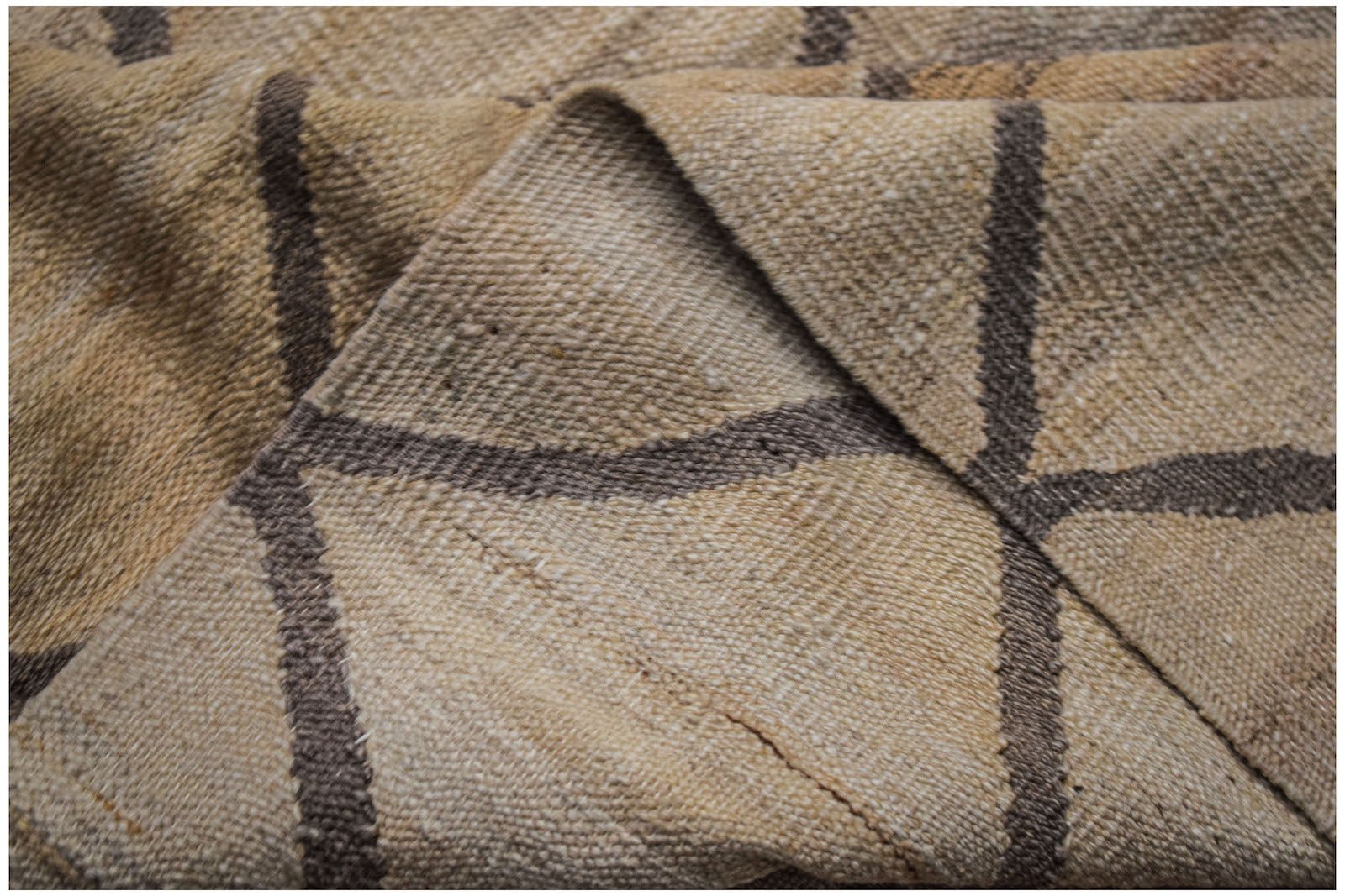 Afghan Maimana Kilim with a geometric pattern in beige and brown.