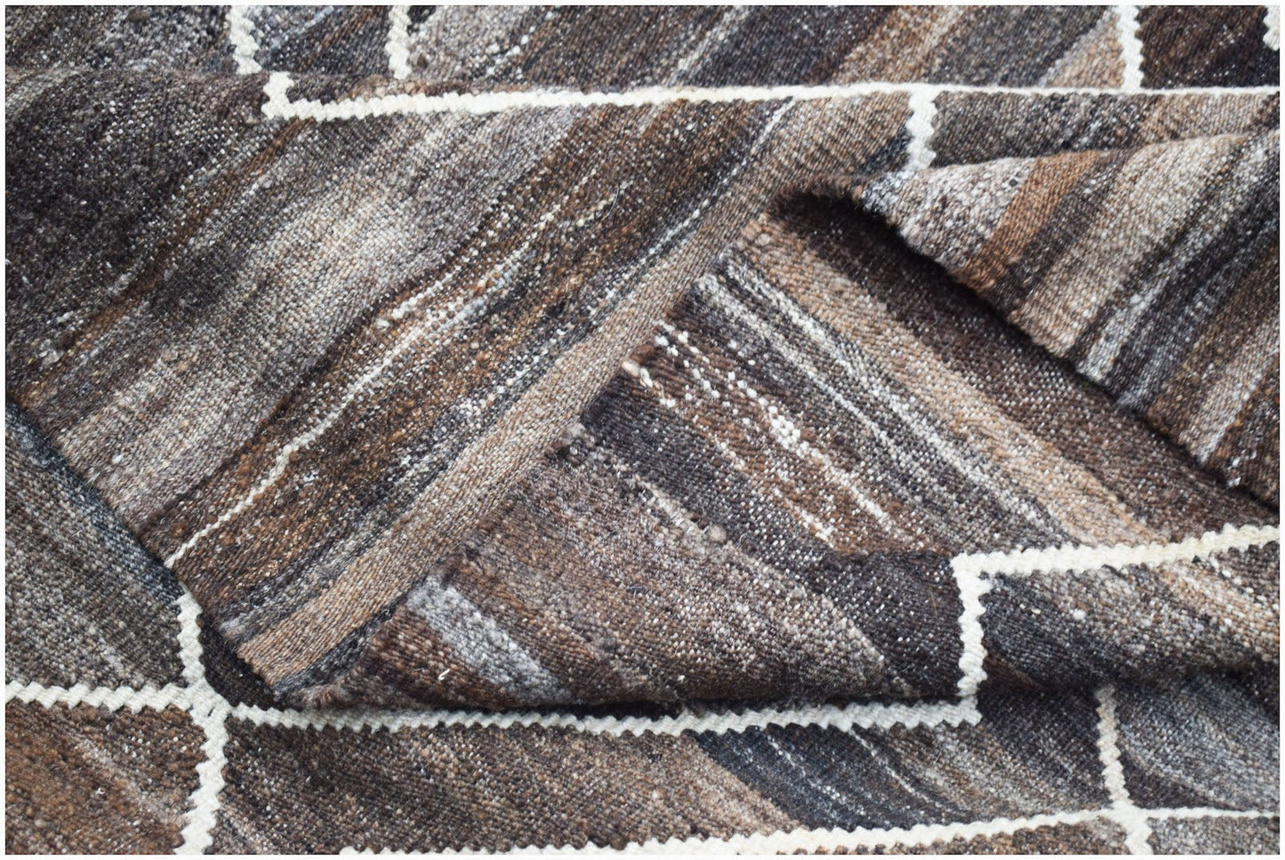 Afghan Maimana Kilim with brown and white striped pattern.