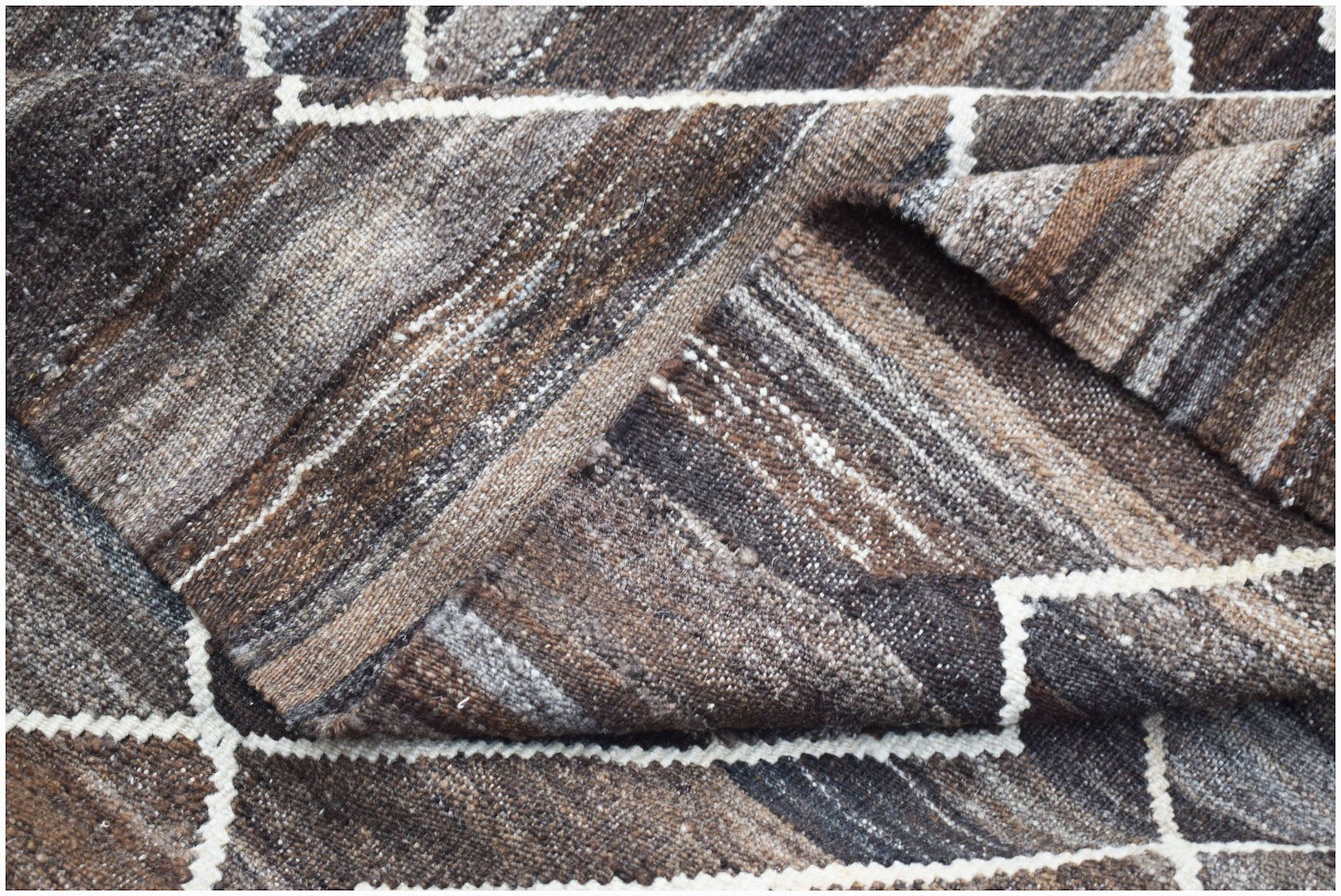Afghan Maimana Kilim with brown and white striped pattern.