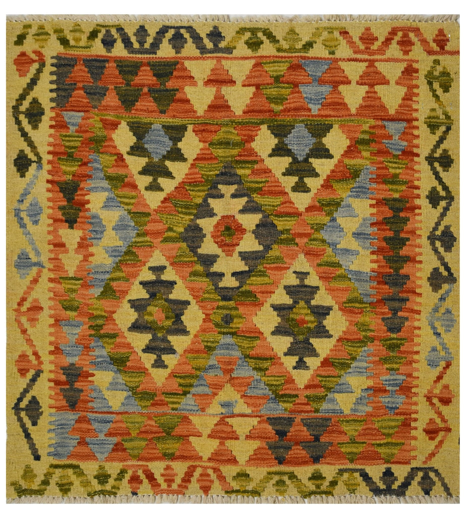 Handmade Afghan Maimana Kilim | 93 x 86 cm | 3' x 2'8" - Najaf Rugs & Textile