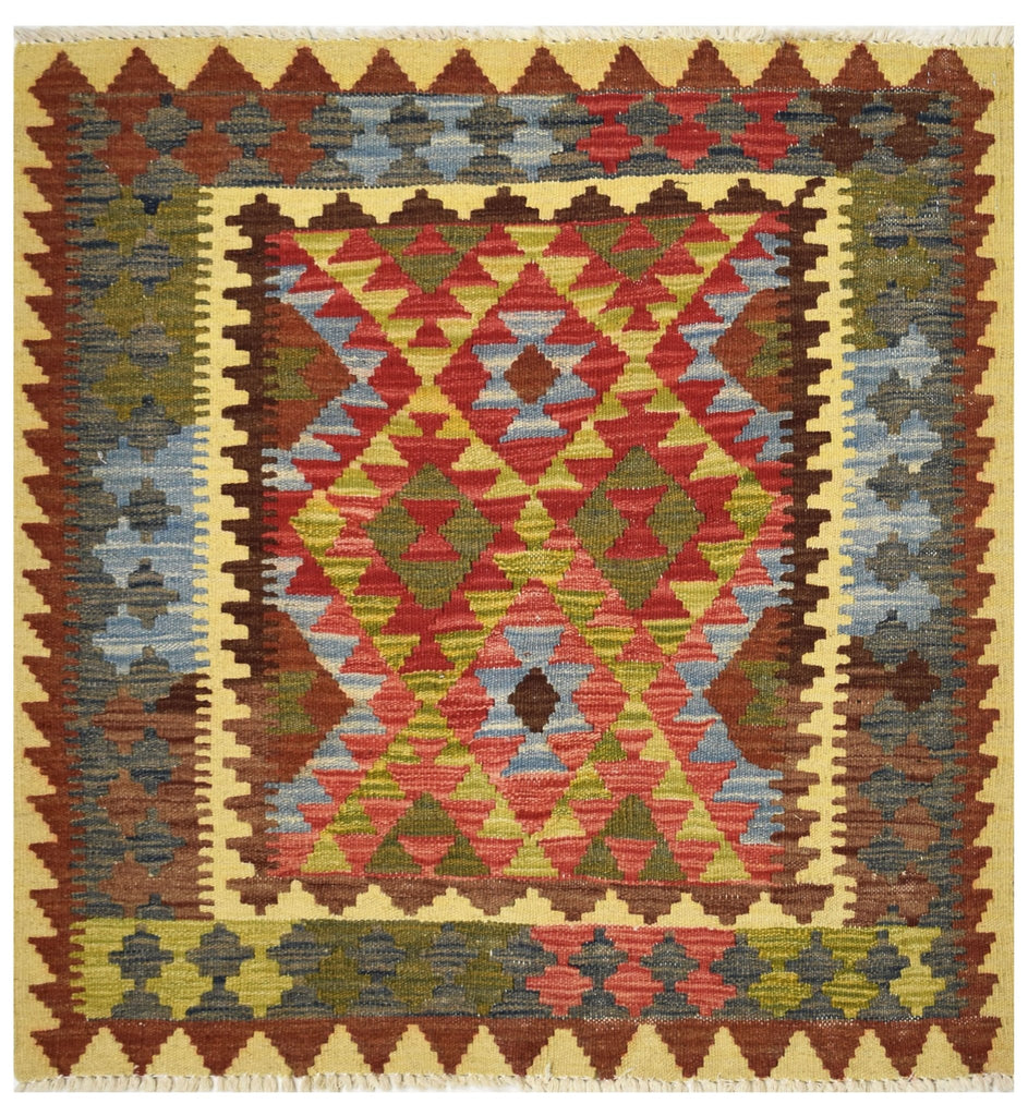 Handmade Afghan Maimana Kilim | 93 x 93 cm | 3' x 3' - Najaf Rugs & Textile